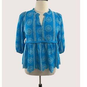 Umgee Blue Floral Embroidered Blouse